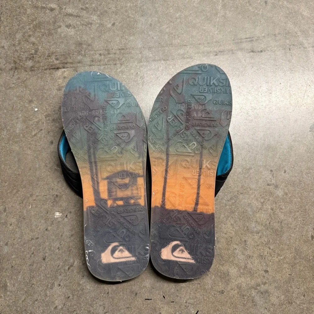 Quiksilver Mens Flip Flop Sandals Black Blue Logo Thong Beach Slides 11.5 Inch